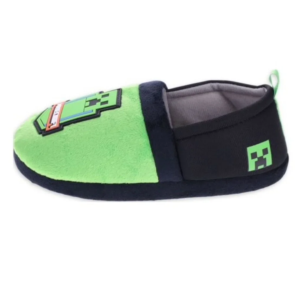 Boys Girls MINECRAFT Plush Creeper Green A-Line Slippers Size 4/5 NWT